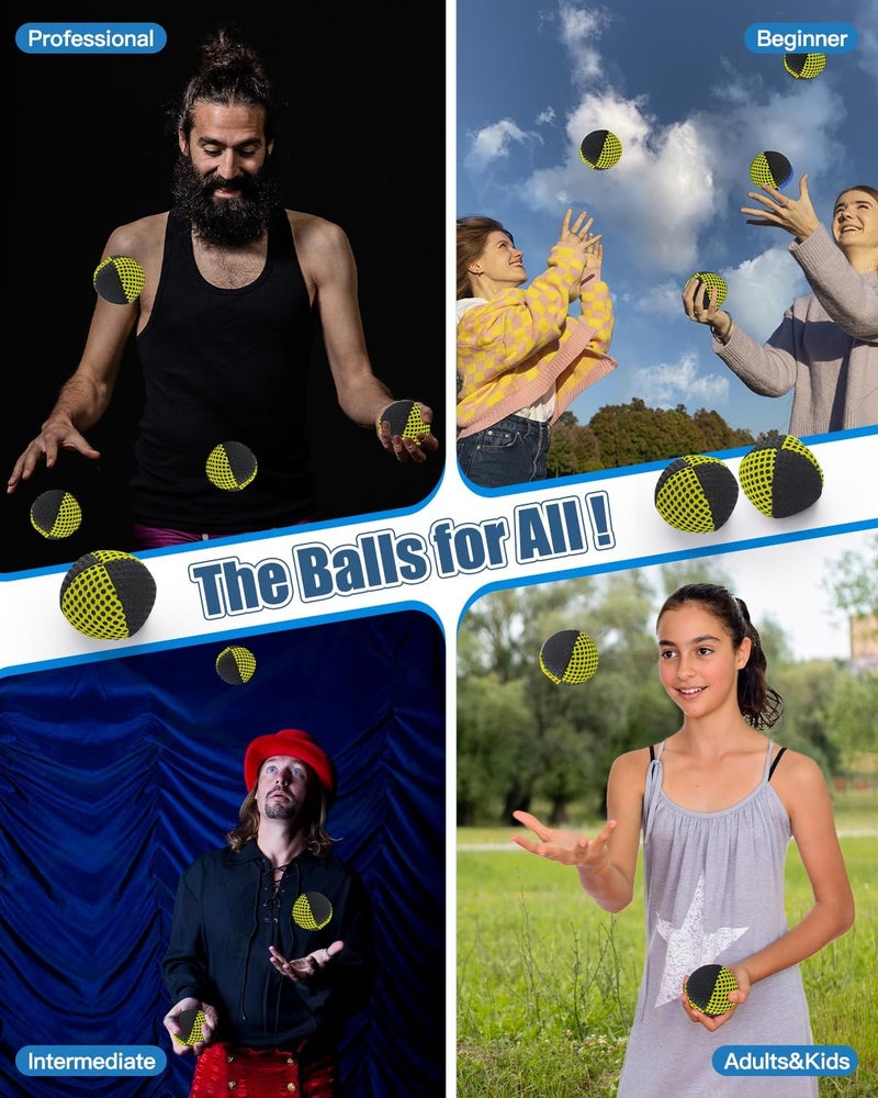 oazoxcx Juggling Balls for Beginners and Professionals Set of 3 Juggling Bean Bags Durable Juggle Ball Kit(Black - Yellow) - Image 2